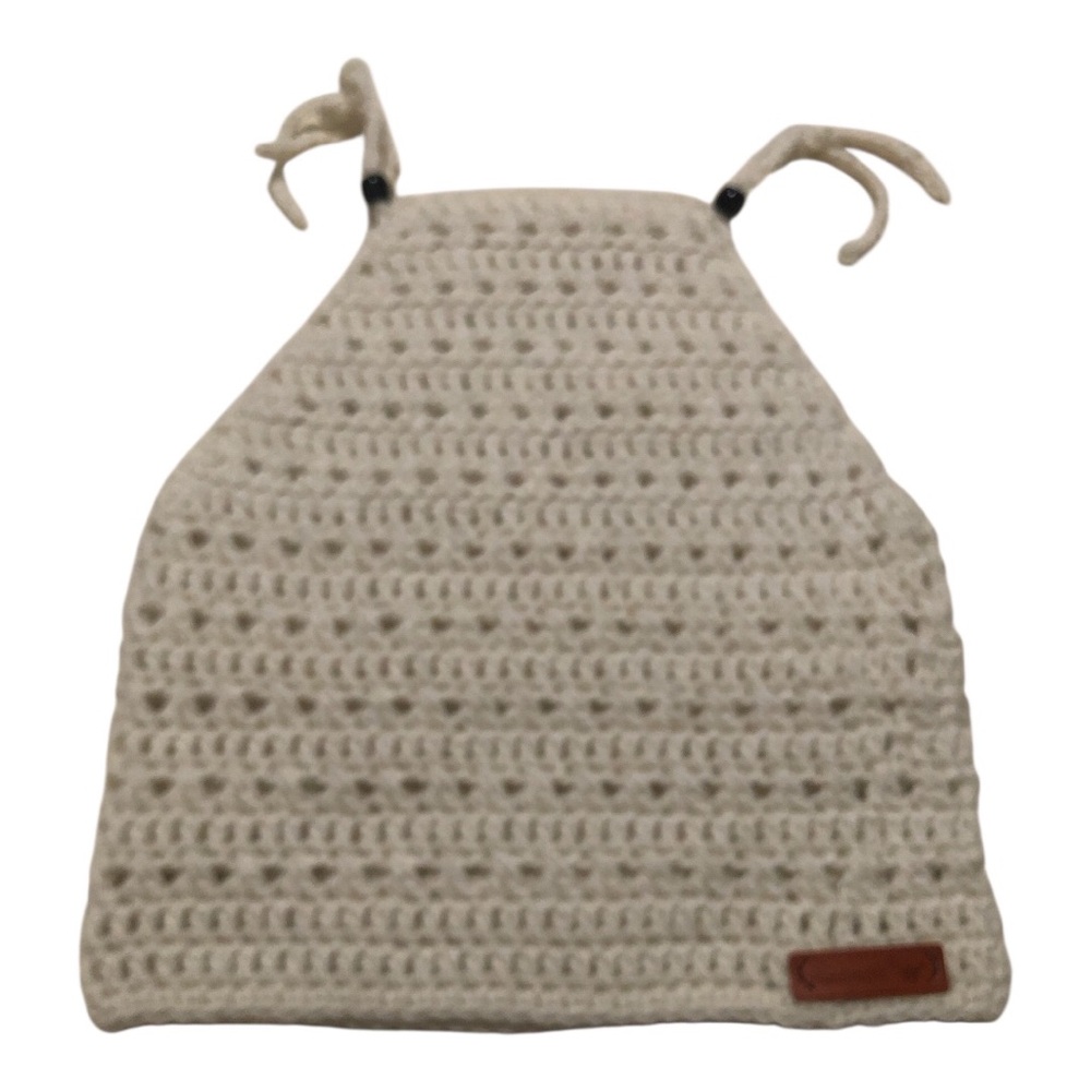 Cream Crochet Muscle Tank Top with Tie Straps